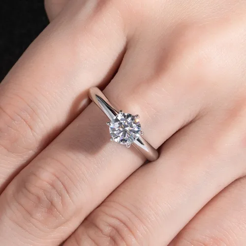 Miniatura 7 de Anillo de moissanita, 0.511.522.53 quilates redondo de corte brillante de moissanita, anillo de compromiso solitario de seis puntas, chapado en oro