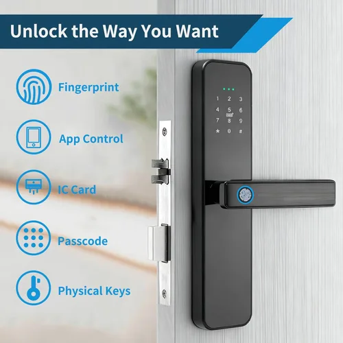 Miniatura 2 de EIYSIE Cerradura de puerta inteligente WiFi con asa, cerradura de huellas dactilares, cerradura de puerta de entrada sin llave con teclado