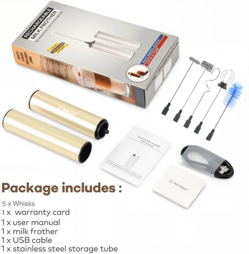 Miniatura 5 de Espumador de leche recargable de mano, espumador eléctrico de mano, mezclador de bebidas para café, lattes, capuchino y huevo, acero inoxidable