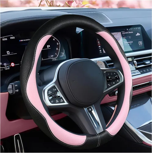 Miniatura 12 de SuperKaKa Funda Universal para Volante de Coche en Gris y Negro 2025, Protector de PU Cómodo, Antideslizante y Transpirable de Imitación de Cuero