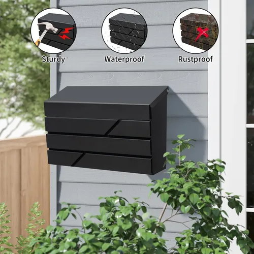 Miniatura 4 de Buzón de montaje en pared para casa exterior, buzón de gran capacidad con caja de depósito, caja postal de acero galvanizado y metal a prueba