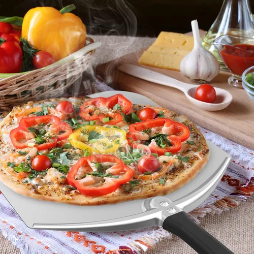 Miniatura 4 de Mimiuo Pala de pizza de aluminio de 12 x 14 pulgadas, espátula antiadherente de alta resistencia para horno y parrilla, pala giratoria ligera