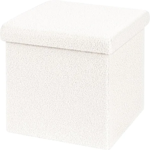 Miniatura 9 de B FSOBEIIALEO - Otomana de almacenamiento en forma de cubo pequeña, reposapiés de Sherpa, otomanas plegables portátiles de bouclé, piel sintética