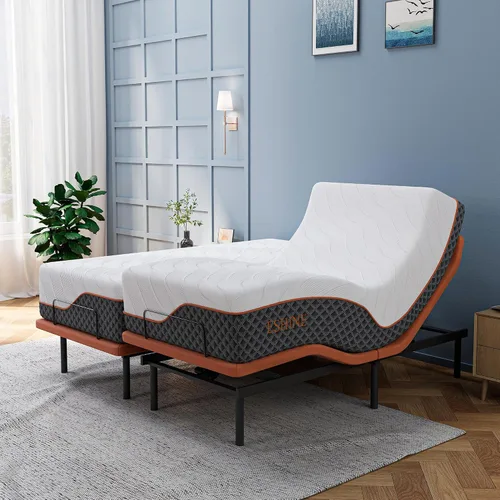 Miniatura 15 de ESHINE Marco de cama ajustable + colchón híbrido de 14 pulgadas, soporte lumbar, inclinación de almohada para la cabeza, control de aplicación
