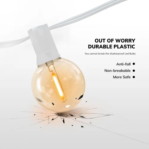Miniatura 4 de Achin - Cadena de luces para exteriores de 100 pies G40 Globo de patio, luces LED impermeables al aire libre con 50+2 bombillas LED irrompibles
