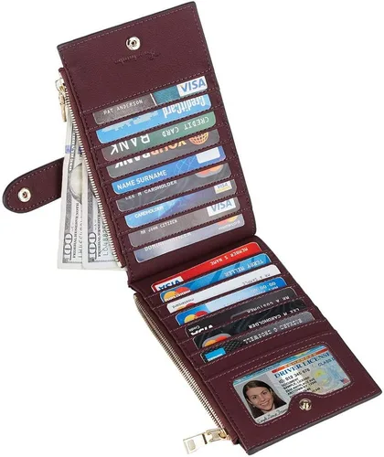 Miniatura 2 de Travelambo Billetera plegable con bloqueo RFID para mujer, con bolsillo con cremallera
