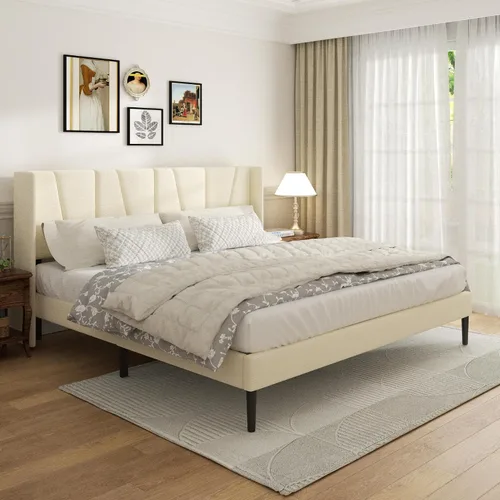 Miniatura 9 de Sismplly Base de cama tamaño Queen con cabecera, cama tamaño Queen tapizada en terciopelo con plataforma y respaldo, base de colchón con soporte