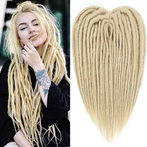Miniatura 16 de Extensiones de rastas rectas sintéticas de doble extremo, 24 pulgadas, 5 hebras de 0.5 in de ancho, suaves de color negro a marrón oscuro