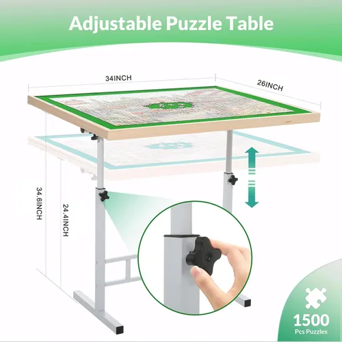 Miniatura 2 de Mesa de rompecabezas de 1500 piezas de madera con patas de altura ajustable y inclinable en ángulo, mesa de rompecabezas plegable para adultos
