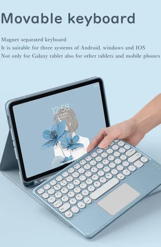 Miniatura 4 de Funda de teclado para Galaxy Tab A8 de 10.5 pulgadas, modelo 2022 SM-X200/X205/X207, teclado táctil, teclado Bluetooth, linda llave redonda, teclado