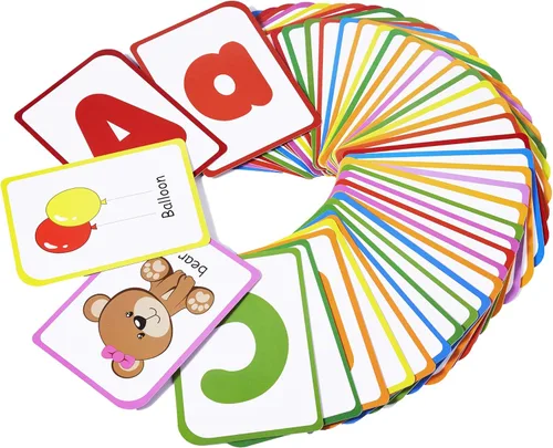 Tarjetas didácticas del alfabeto para niños pequeños: enseña letras y palabras ABC para niños pequeños, 52 tarjetas de letras mayúsculas y