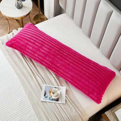 Miniatura 33 de Juego de 2 fundas de almohada para cama tamaño king, fundas de cojín rectangulares lumbares con diseño de rayas, forro de piel de conejo sintética