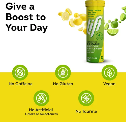 Miniatura 4 de Lift Glucosa, tabletas energéticas masticables de glucosa de acción rápida, limón y lima, tubo de 10 unidades (paquete de 12)
