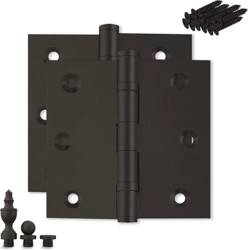 Miniatura 27 de Bisagra de puerta de latón macizo, rodamiento de bolas pulido de 3.5 x 3.5 pulgadas con puntas decorativas de rosca incluidas, juego de 2 bisagras