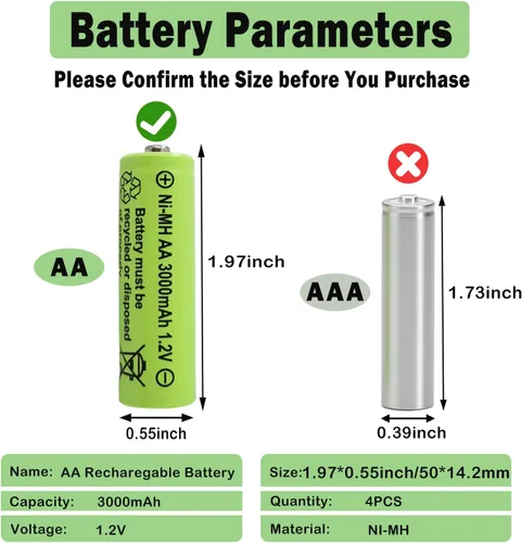 Miniatura 4 de Baterías Ni-MH recargables de larga duración de 1.2 V, tamaño AA de 3000 milliamperios, doble A, batería precargada de alta capacidad para luces