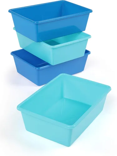 Humble Crew Contenedores grandes de plástico para almacenamiento, juego de 4, azul marino/verde azulado, azul marino y verde azulado
