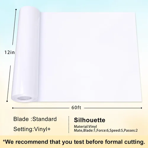 Miniatura 2 de XSEINO Vinilo permanente blanco – Silueta de rollo adhesivo blanco de 12 pulgadas x 60 pies y otros cortadores, permanente al aire libre para tazas