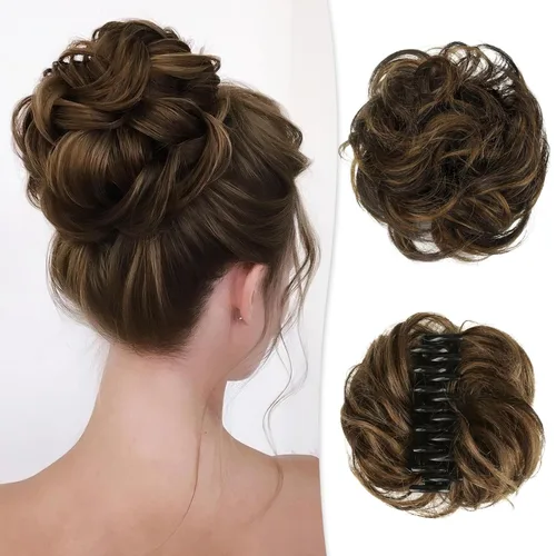 Miniatura 21 de RUWISS Pinza de Garra Moño Desordenado Postizo de Cabello Humano Real Moños Ondulados Rizados Chignon Extensiones de Moño Peinado Recogido