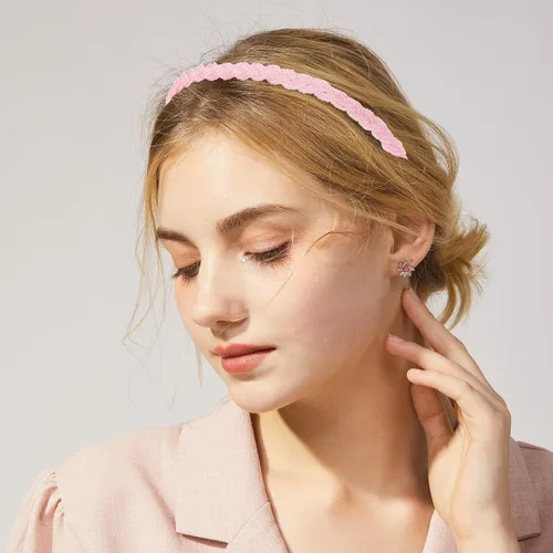 Miniatura 5 de Diadema ancha acolchada floral de perlas para mujer, accesorios para el cabello vintage, rosa
