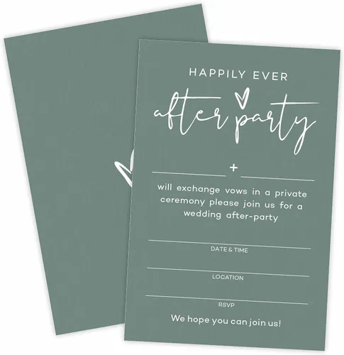 TPYEN Invitaciones de fiesta Happily Ever After, invitación minimalista de fiesta de recepción de boda verde oscuro, celebración para novia y novio,