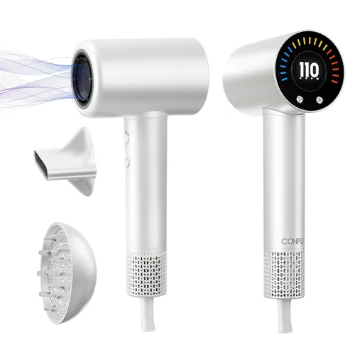 CONFU Secador de Pelo, Secador de Pelo de Secado Rápido de 110000 RPM con Difusor Magnético y Concentrador, Secador de Pelo Iónico Profesional Blanco