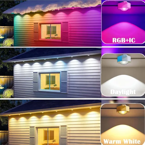 Miniatura 3 de iYogaled Luces exteriores permanentes para casa, 50 pies de luces de borde exterior inteligentes RGB con 63 modos de escena, luces LED impermeables