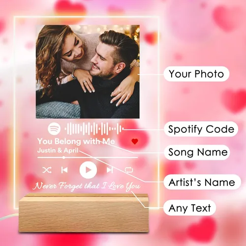 Miniatura 2 de Placa de música acrílica personalizada, regalos para novia, novio, placa de vidrio personalizada, código escaneable, regalo de aniversario, Diseño 01