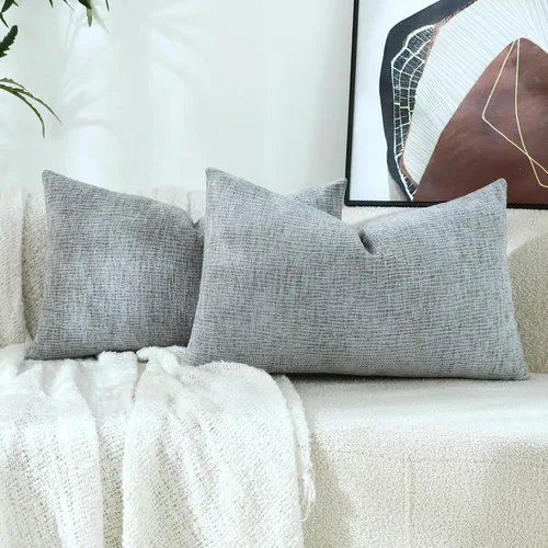 Miniatura 18 de Stellhome Blue Grey Chenille Throw Pillow Covers 16x16 Inch Set of 2, Soft Line Textured Cushion Cases, Modern Farmhouse Boho Home Decor for Couch