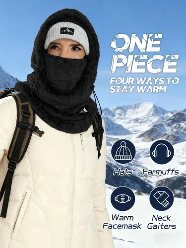 Miniatura 4 de Pasamontañas de esquí para mujeres y hombres, resistente al viento, forro polar, máscara facial de invierno, gorro para clima frío, calentador