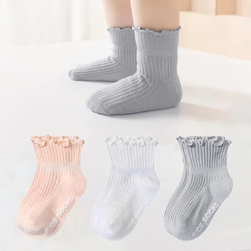 Calcetines antideslizantes para bebés y niñas, calcetines de algodón con empuñaduras, paquete múltiple, calcetines de dibujos animados de tobillo de