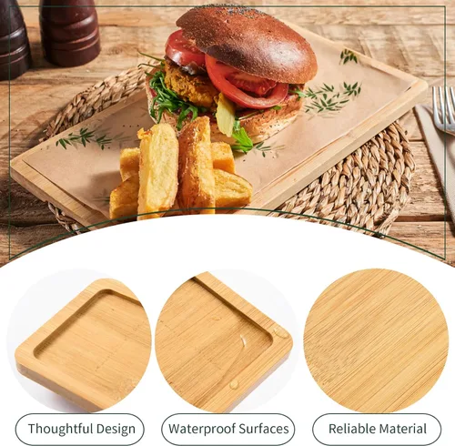 Miniatura 3 de Paquete de 4 bandejas de bambú rectangulares de bambú para servir té, bordes redondeados, bandeja de madera para mostrador de baño, bandeja de bambú