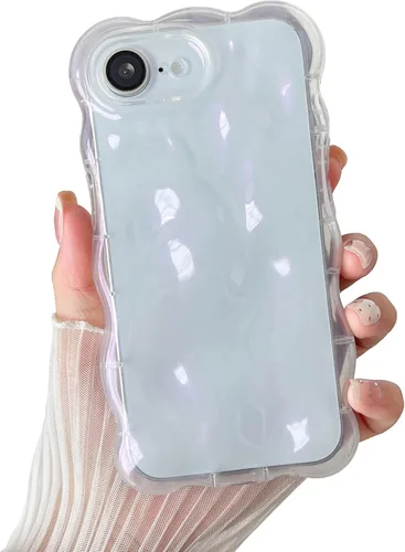 Miniatura 61 de XIZYO Funda para iPhone 13 de 6.1 pulgadas, bonito patrón de ondas, estético, 3D, rizado, ondulado, chapado en purpurina, para mujeres y niñas, Azul