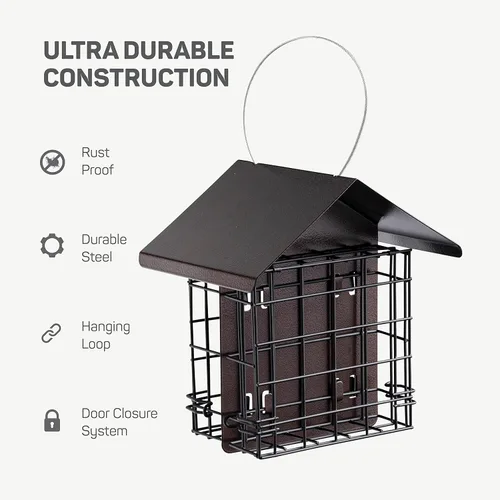Miniatura 5 de Comedero para pájaros de sebo para exteriores [doble capacidad] Comedero para pájaros silvestres con techo de metal colgante, comedero de sebo