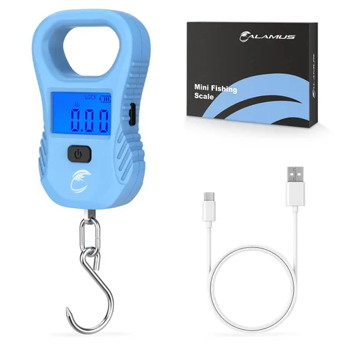 Miniatura 11 de Calamus Báscula de pescado ligera - Báscula digital recargable con cable USB, capacidad de 55 libras, unidades múltiples libras/onzas y kilogramos