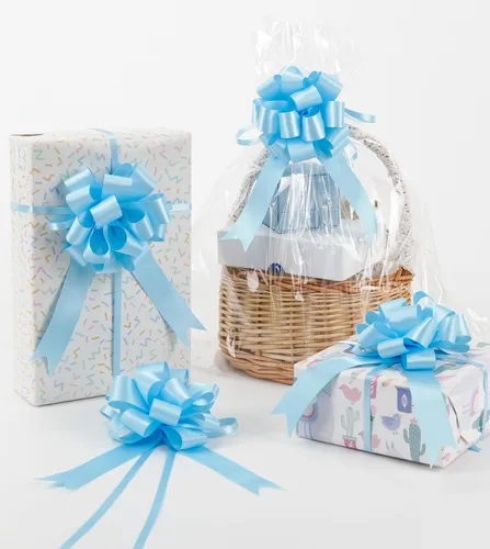 HUIHUANG Lazos Azules para Envolver Regalos 12 PCS Lazos Azules Bebé de Tirón de 4 Pulgadas de Satén para Regalos, Cesta de Regalo, Bolsa de Papel,