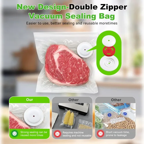 Miniatura 2 de Sellador al Vacío para Alimentos y Bolsa de Sellado al Vacío Grande (11.8×13.4in), 40 Bolsas de Sellado al Vacío Reutilizables y 2 Clips de Sellado