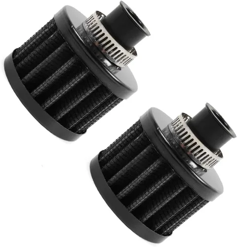 2 piezas de filtro de aire de entrada de aire frío con respiradero de 12 mm, filtro de respiración para tapa de válvulas para automóvil y Negro