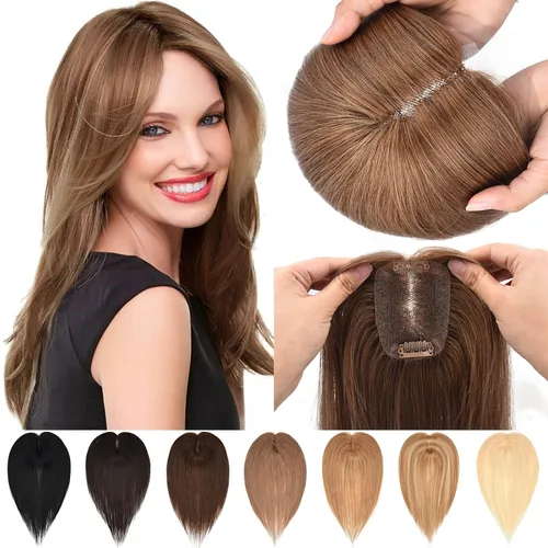 Miniatura 9 de JGS1996 Toppers de cabello humano real para mujer, 150% de densidad, hecha a mano, base de encaje, peluca de cabello Remy con piezas de cabello