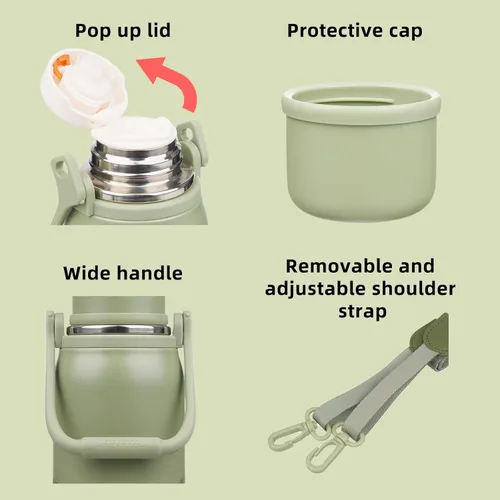 Miniatura 3 de BJPKPK - Botellas de agua termoaisladas de 27 onzas con tapa y asa de transporte, botellas de agua de acero inoxidable libres de BPA para la Verde