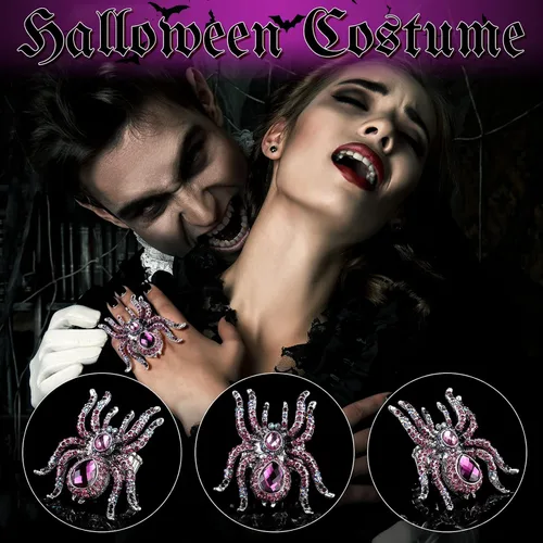 Miniatura 5 de 3 anillos elásticos de araña de Halloween para dedos de tamaño 6.5 a 9, cierre de bufanda de seda colorida, anillos elásticos de araña para mujer