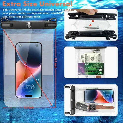 Miniatura 2 de Njjex [Hasta 10 pulgadas] Bolsa grande impermeable para teléfono - Paquete de 2 fundas impermeables para teléfono Samsung Galaxy S25 Ultra S24 S23
