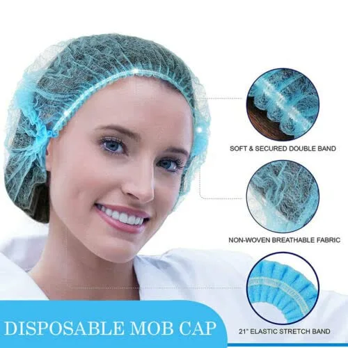 Miniatura 3 de Bluehill 100 piezas Red de pelo de 21 pulgadas desechables Bouffant Caps Redecillas azules, cubierta para el cabello, no plisadas Gorros