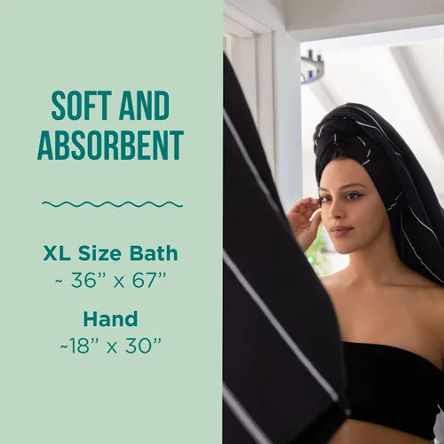 Miniatura 3 de Sand Cloud Paquete de Toallas de Baño Turcas para Baño, Juego de 4 (Negro Clásico) - Tamaño Grande - Hilo de Algodón 100% Orgánico Certificado es