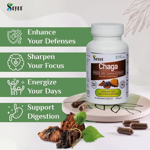Miniatura 4 de Sayan Extracto de hongo chaga siberiano – 90 cápsulas/420 mg ea – Suplemento antioxidante natural y de cosecha silvestre – Apoyo del sistema