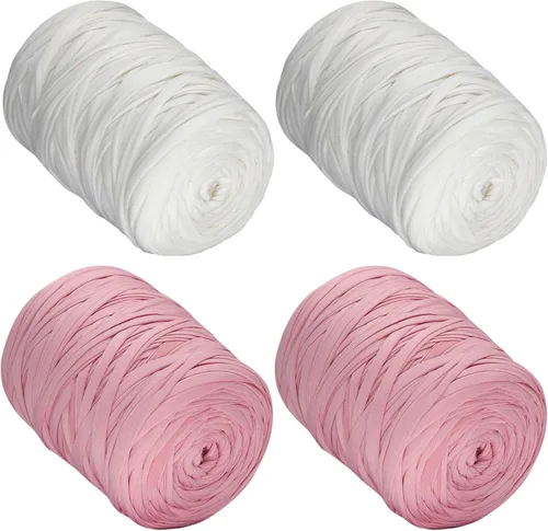 Miniatura 47 de 400g de hilo de tela elástica para tejer con ganchillo para DIY, 119 metros de hilo de espagueti grueso para tejer para proyectos de bolso, cesta