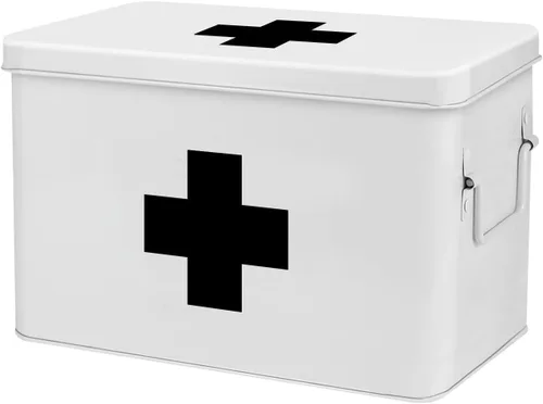 Miniatura 11 de Flexzion - Caja para medicamentos del hogar, botiquín de farmacia, 33 x 21 x 19 cm, caja de almacenamiento de metal para medicamentos de emergencia