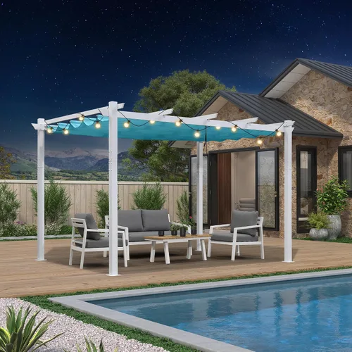 Miniatura 49 de PURPLE LEAF Pérgola Retráctil de 10' x 13' para Exteriores de Aluminio Blanco con Toldo de Sombra para Patio Refugio Moderno Marrón para Jardín