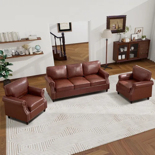 Miniatura 12 de WILLOVE Sofás de Cuero Sintético de 79'' para Sala de Estar, Sofás Modernos de Mediados de Siglo con Brazos Curvos y Ribete de Tachuelas