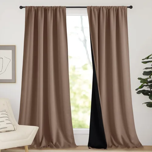 Miniatura 56 de NICETOWN Cortinas blancas 100% opacas, 2 capas gruesas completamente opacas con bolsillo para barra, cortinas aislantes térmicas para Blanco puro