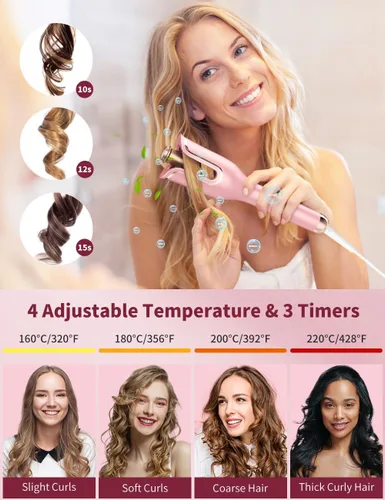 Miniatura 2 de Rizador automático para cabello largo, rizador automático de pelo de 1 pulgada, barril giratorio de cerámica, portátil, rotación automática de 4